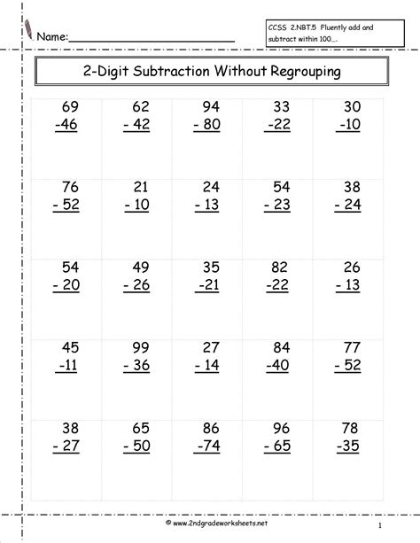 subtraction worksheets for grade 2.